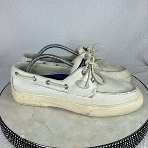 Sperry Mariner Lace Up Loafers 11 White Leather Preppy Nautical Boat Deck Shoes
